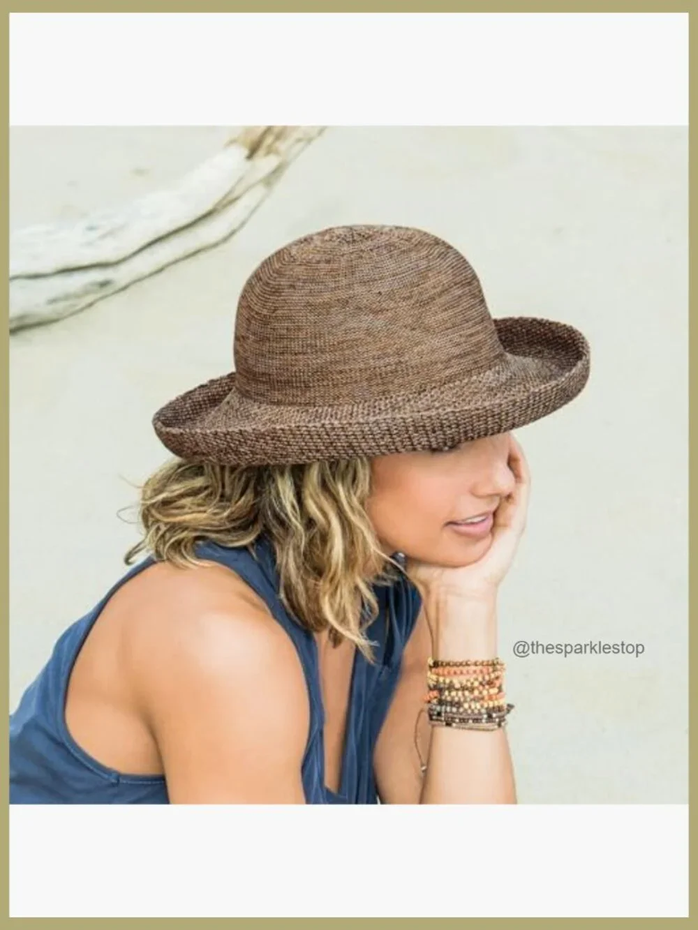 Packable Sun Hat with Adjustable Drawstring, 100% Poly-Straw